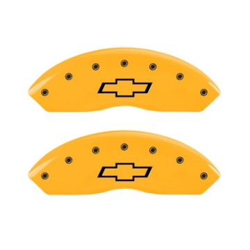 Picture of MGP 2 Caliper Covers Engraved Front Bowtie Yellow Finish Black Char 1997 Chevrolet C3500
