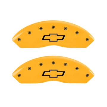 Picture of MGP 2 Caliper Covers Engraved Front Bowtie Yellow Finish Black Char 1997 Chevrolet C3500