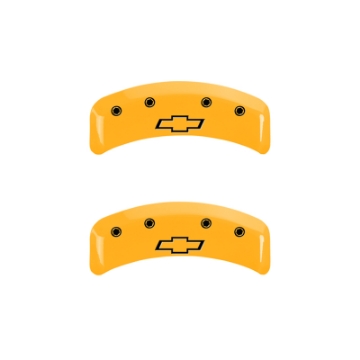 Picture of MGP 4 Caliper Covers Engraved Front & Rear Bowtie Yellow Finish Black Char 1997 Chevrolet Camaro
