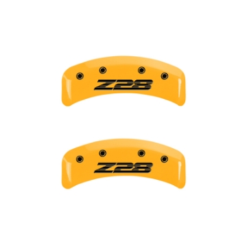 Picture of MGP 4 Caliper Covers Engraved Front Camaro Rear Z28 Yellow Finish Black Char 1997 Chevy Camaro