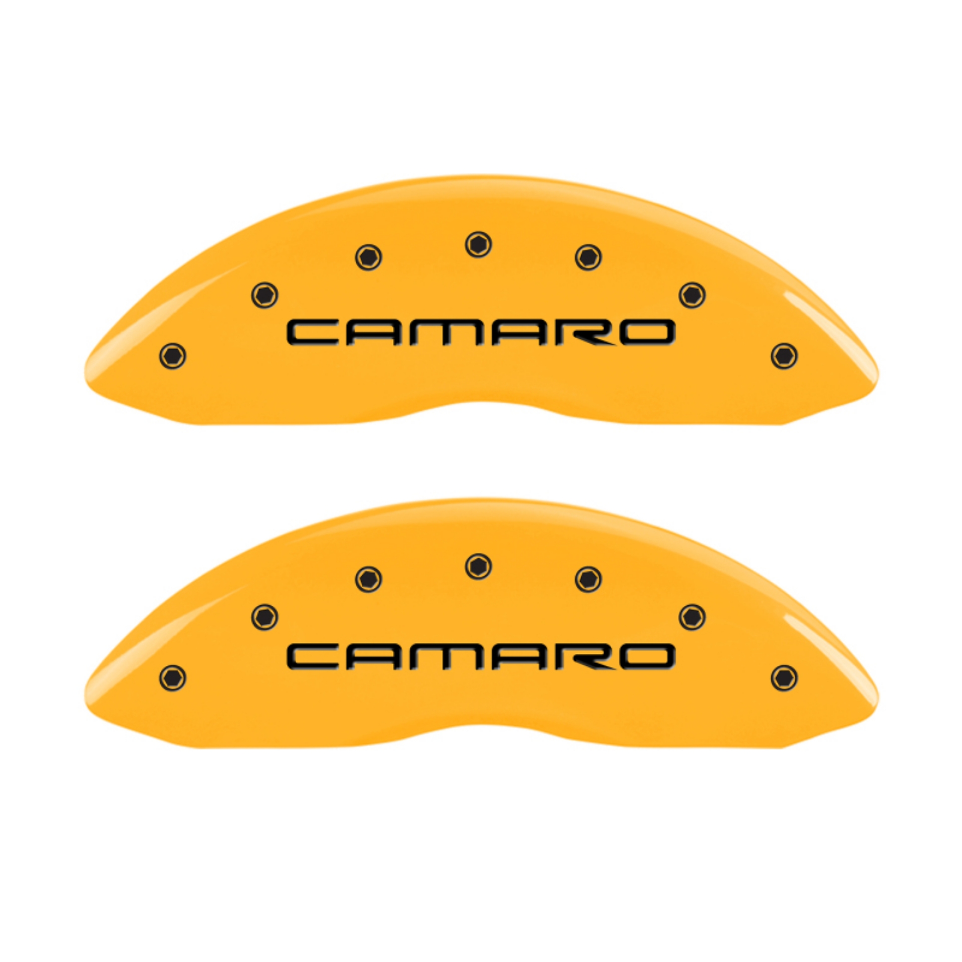 Picture of MGP 4 Caliper Covers Engraved Front Camaro Rear Gen 4-Ss Yellow Finish Black Char 1998 Chevy Camaro