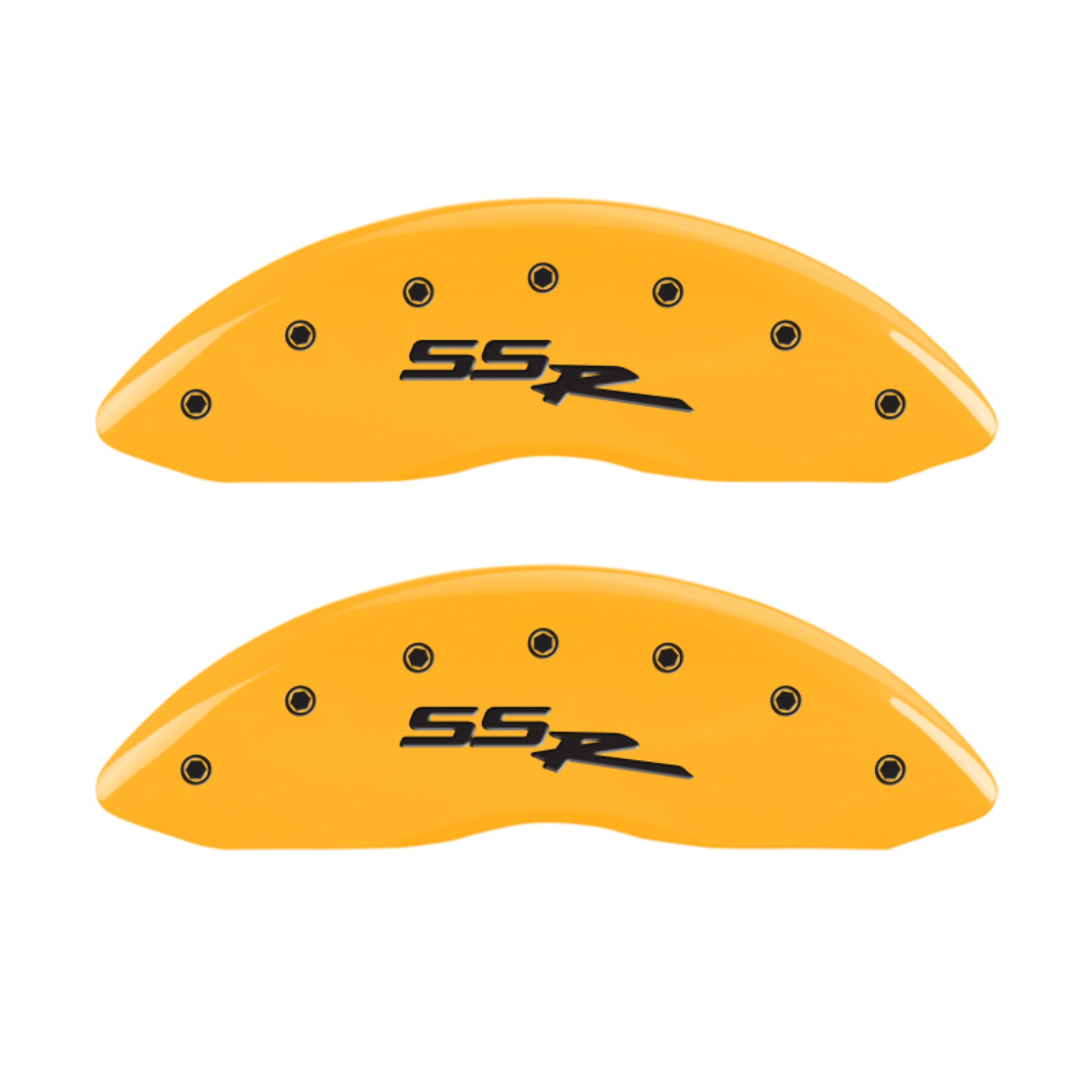 Picture of MGP 4 Caliper Covers Engraved Front & Rear Ssr Yellow Finish Black Char 2008 Chevrolet Trailblazer