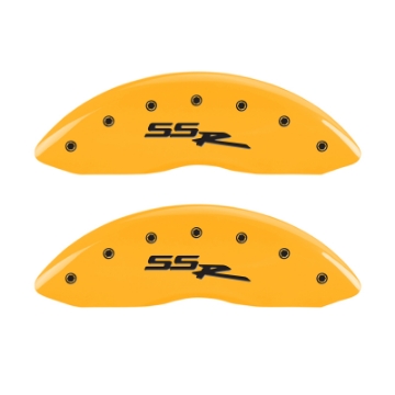 Picture of MGP 4 Caliper Covers Engraved Front & Rear Ssr Yellow Finish Black Char 2004 Chevrolet SSR