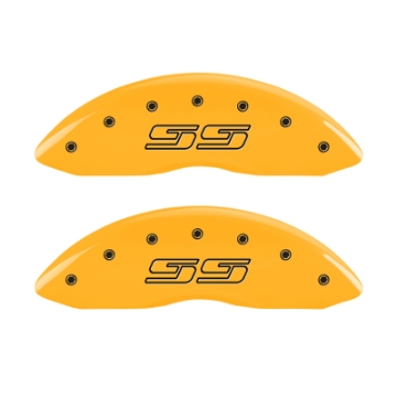 Picture of MGP 4 Caliper Covers Engraved F & R Avalanche SS Yellow Finish Blk Char 2008 Chevy Express 2500