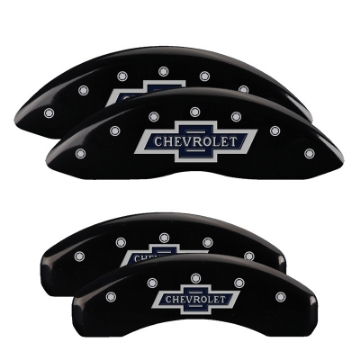 Picture of MGP 4 Caliper Covers Engraved F & R 100 Anniversary Black Finish Silver Char 2019 Chevrolet Suburban