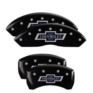 Picture of MGP 4 Caliper Covers Engraved F & R 100 Anniversary Black Finish Silver Char 2019 Chevrolet Colorado