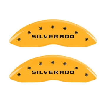 Picture of MGP 2 Caliper Covers Eng Front Silverado Yellow Finish Blk Char 05 Chevy Silverado 1500
