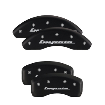 Picture of MGP 4 Caliper Covers Engraved Front & Rear Chevy Racing Red Finish Silver Char 2017 Chevrolet Camaro