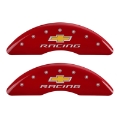 Picture of MGP 4 Caliper Covers Engraved Front & Rear Chevy Racing Red Finish Silver Char 2016 Chevrolet Camaro