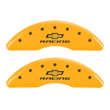 Picture of MGP 4 Caliper Covers Engraved F & R Chevy Racing Yellow Finish Black Char 2016 Chevrolet Camaro