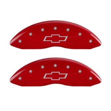 Picture of MGP 4 Caliper Covers Engraved Front & Rear Bowtie Red Finish Silver Char 2014 Chevrolet Express 2500