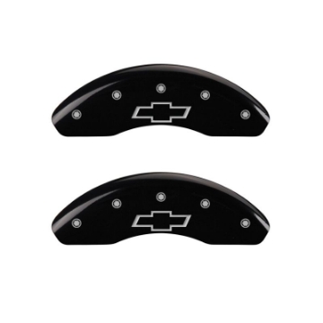 Picture of MGP 4 Caliper Covers Engraved Front & Rear Bowtie Black Finish Silver Char 2019 Chevrolet Malibu