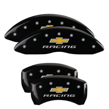 Picture of MGP 4 Caliper Covers Engraved F & R Chevy Racing Black Finish Silver Char 2019 Chevrolet Malibu