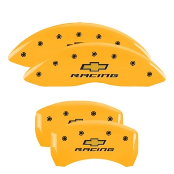 Picture of MGP 4 Caliper Covers Engraved F & R Chevy Racing Yellow Finish Black Char 2019 Chevrolet Malibu