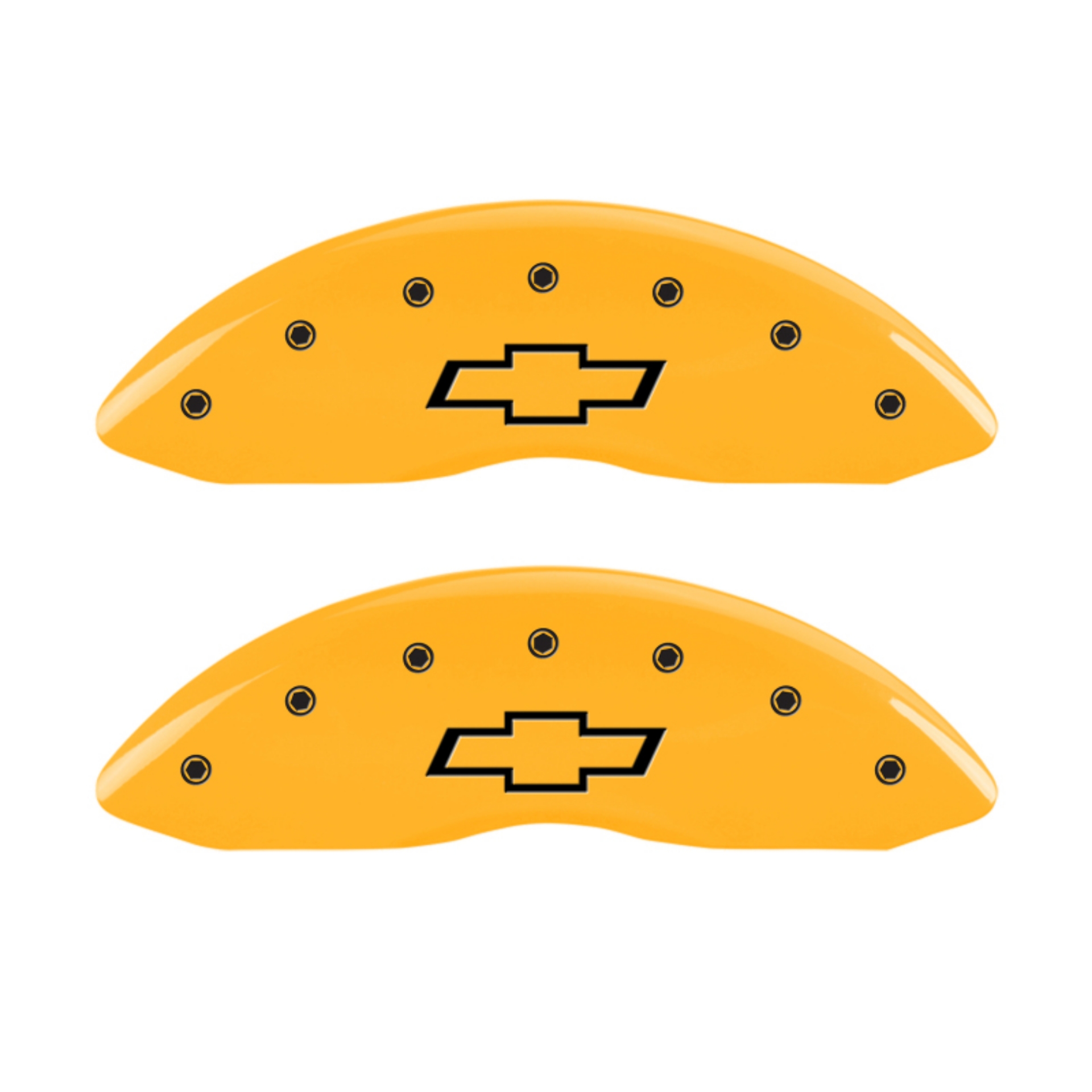 Picture of MGP 4 Caliper Covers Engraved Front & Rear Bowtie Yellow Finish Black Char 2015 Chevrolet SS
