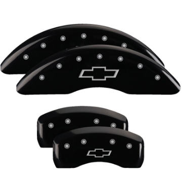 Picture of MGP 4 Caliper Covers Engraved Front & Rear Bowtie Black Finish Silver Char 2019 Chevrolet Traverse