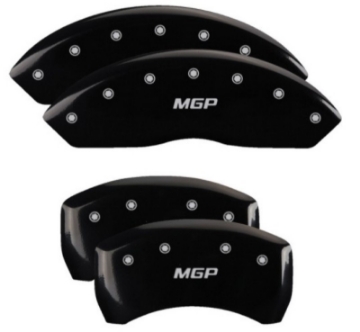 Picture of MGP 4 Caliper Covers Engraved Front & Rear MGP Black Finish Silver Char 2019 Chevrolet Blazer