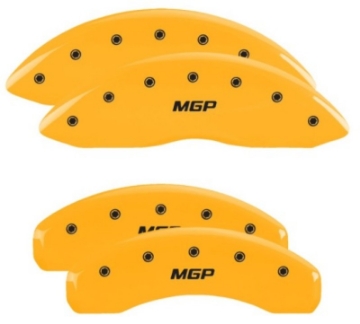Picture of MGP 4 Caliper Covers Engraved Front & Rear MGP Yellow Finish Black Char 2019 Nissan Armada
