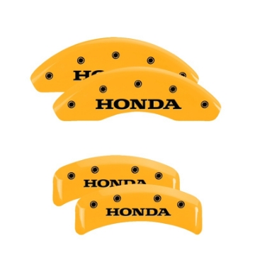 Picture of MGP 4 Caliper Covers Engraved Front Honda Rear H Logo Yellow Finish Black Char 2005 Honda Civic