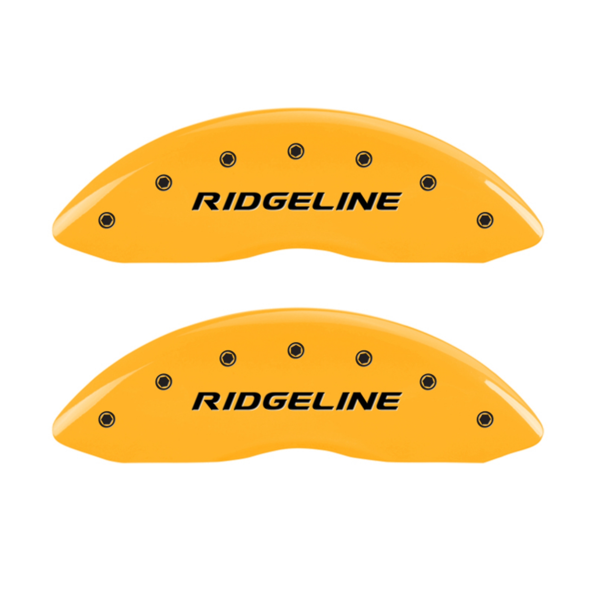Picture of MGP 4 Caliper Covers Engraved Front & Rear Ridgeline Yellow Finish Black Char 2019 Honda Ridgeline