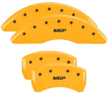 Picture of MGP 4 Caliper Covers Engraved Front & Rear MGP Yellow Finish Black Char 2018 Mercedes-Benz GLE43 AMG
