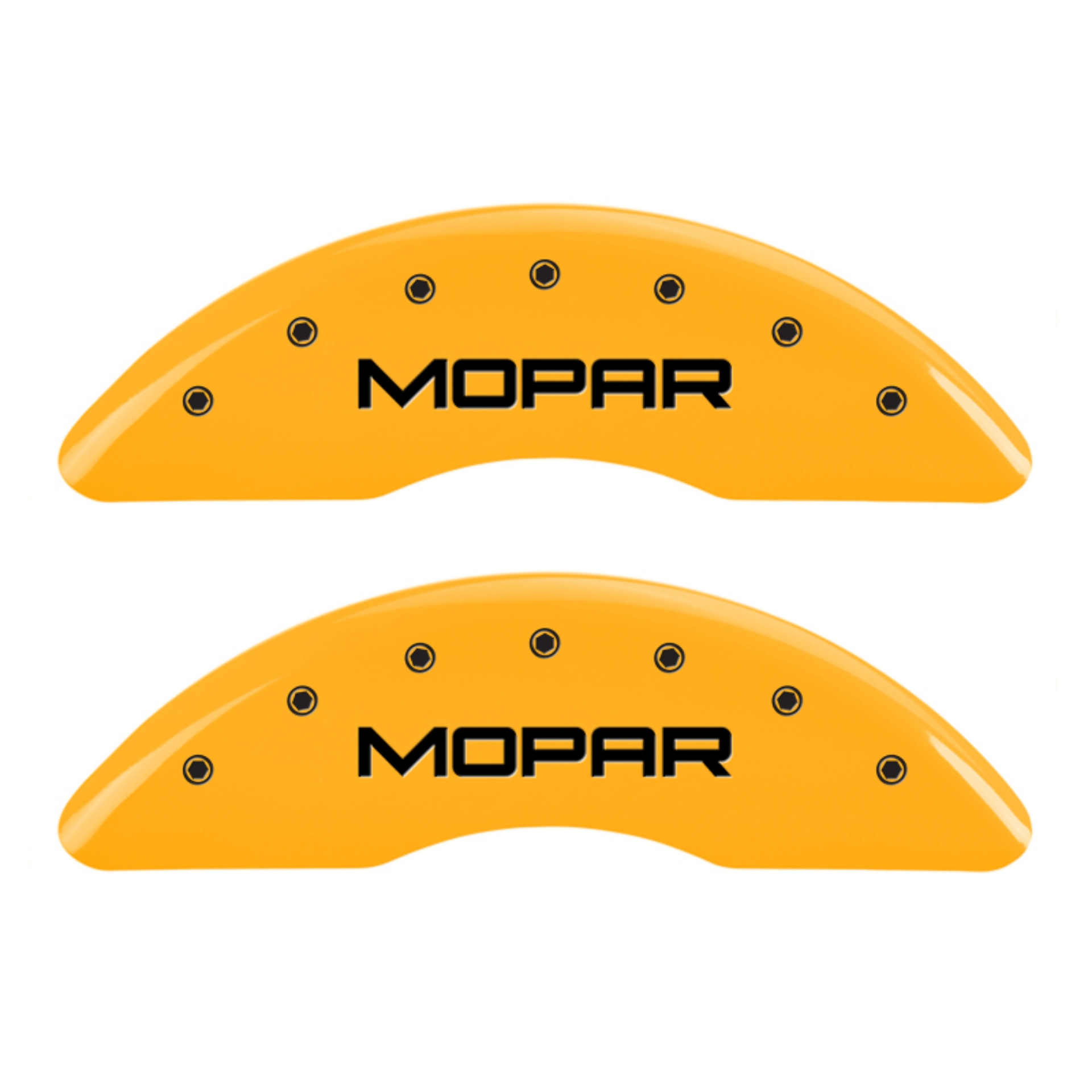 Picture of MGP 4 Caliper Covers Engraved Front & Rear Mopar Yellow Finish Black Char 2004 Chrysler Pacifica