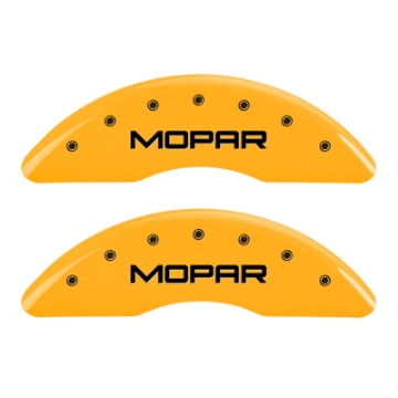 Picture of MGP 4 Caliper Covers Engraved Front & Rear Mopar Yellow Finish Black Char 2004 Chrysler Pacifica