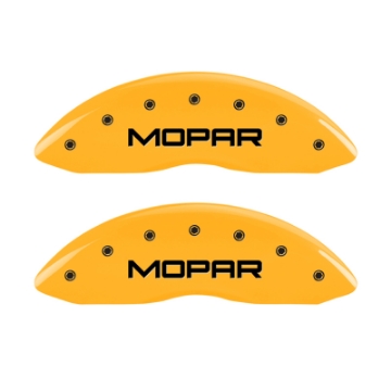 Picture of MGP 4 Caliper Covers Engraved Front & Rear Mopar Yellow Finish Black Char 2005 Chrysler 300