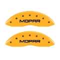 Picture of MGP 4 Caliper Covers Engraved Front & Rear Mopar Yellow Finish Black Char 2008 Chrysler Aspen