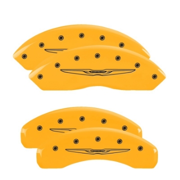 Picture of MGP 4 Caliper Covers Engraved Front & Rear Mopar Yellow Finish Black Char 2005 Chrysler Crossfire