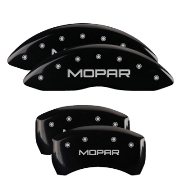 Picture of MGP 4 Caliper Covers Engraved Front & Rear Mopar Black Finish Silver Char 2017 Chrysler Pacifica