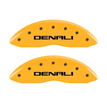 Picture of MGP 4 Caliper Covers Engraved Front & Rear Denali Yellow Finish Black Char 2003 GMC Safari