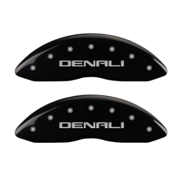 Picture of MGP 4 Caliper Covers Engraved Front & Rear Denali Black Finish Silver Char 2017 GMC Canyon