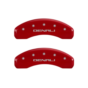 Picture of MGP 4 Caliper Covers Engraved Front & Rear Denali Red Finish Silver Char 2018 GMC Canyon