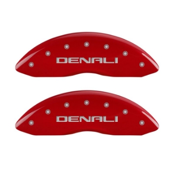 Picture of MGP 4 Caliper Covers Engraved Front & Rear Denali Red Finish Silver Char 2018 GMC Canyon