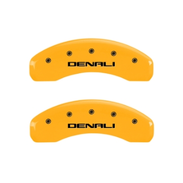 Picture of MGP 4 Caliper Covers Engraved Front & Rear Denali Yellow Finish Black Char 2016 GMC Canyon