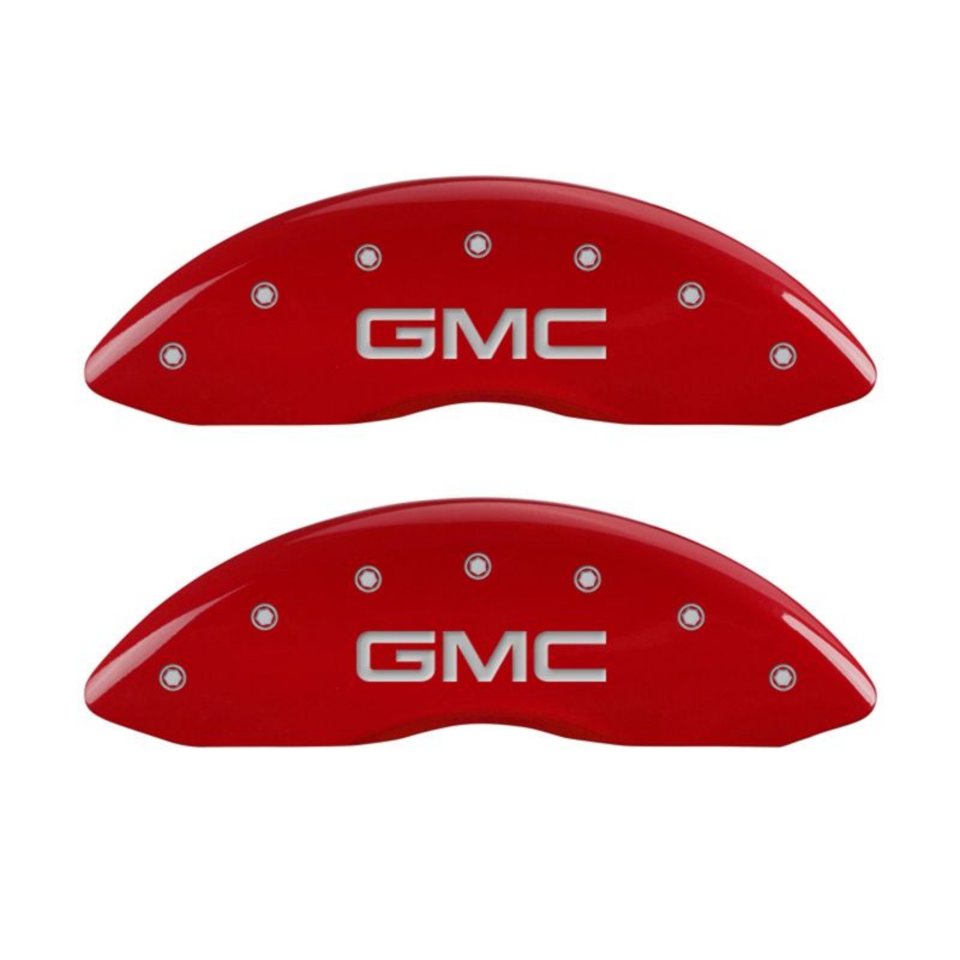 Picture of MGP 4 Caliper Covers Engraved Front & Rear GMC Red Finish Silver Char 2011 GMC Savana 2500