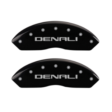 Picture of MGP 4 Caliper Covers Engraved Front & Rear Denali Black Finish Silver Char 2019 GMC Arcadia