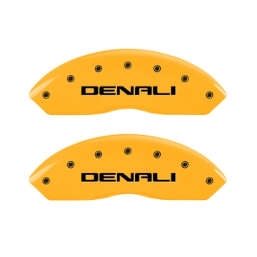 Picture of MGP 4 Caliper Covers Engraved Front & Rear Denali Yellow Finish Black Char 2017 GMC Acadia