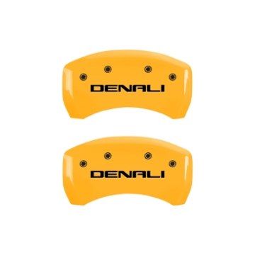 Picture of MGP 4 Caliper Covers Engraved Front & Rear Denali Yellow Finish Black Char 2017 GMC Acadia
