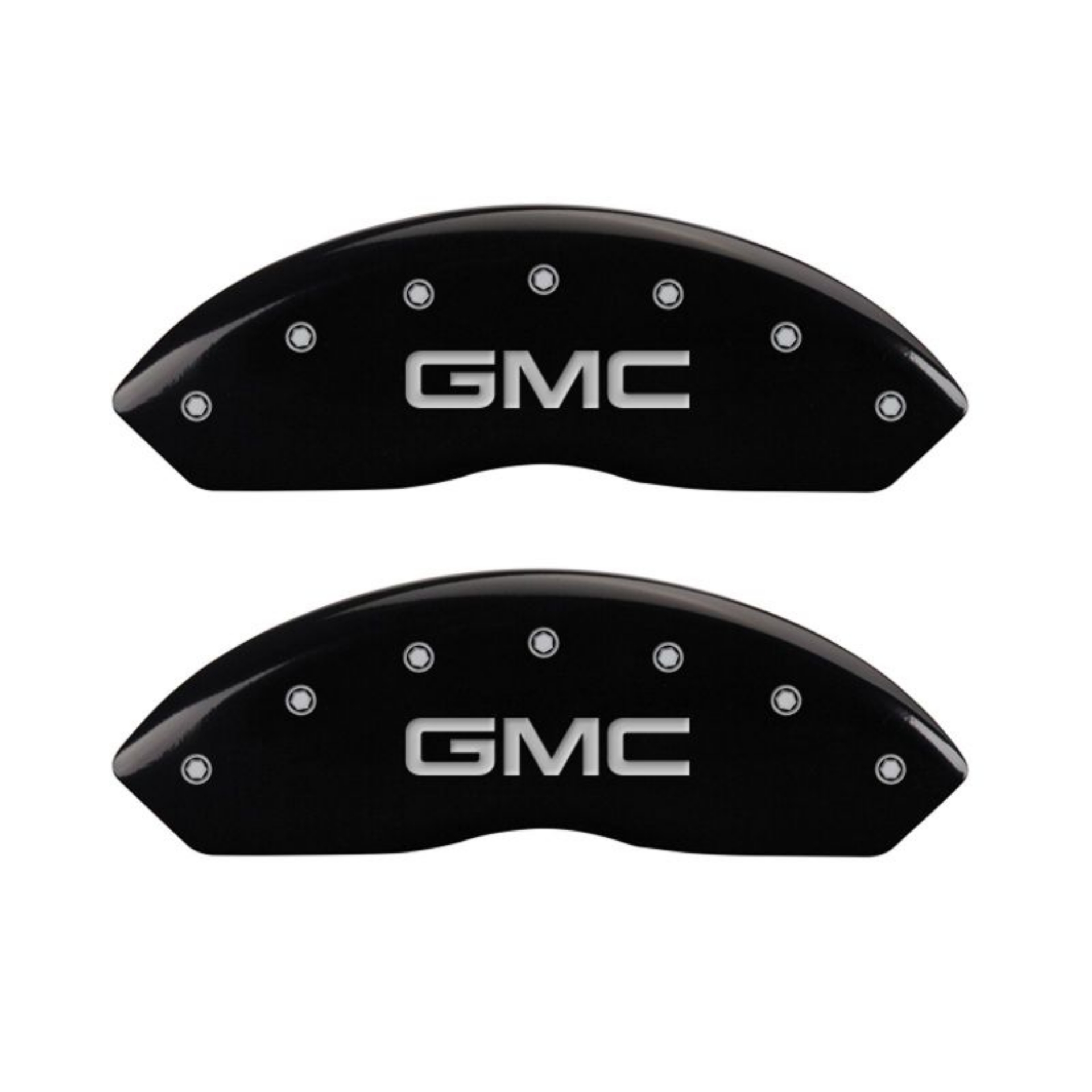 Picture of MGP 4 Caliper Covers Engraved Front & Rear GMC Black Finish Silver Char 2019 GMC Arcadia