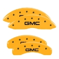 Picture of MGP 4 Caliper Covers Engraved Front & Rear GMC Yellow Finish Black Char 2019 GMC Sierra 1500