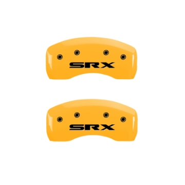 Picture of MGP 4 Caliper Covers Engraved Front Cadillac Rear SRX Yellow Finish Black Char 2006 Cadillac SRX