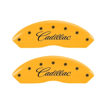 Picture of MGP 4 Caliper Covers Engraved F & R Cursive-Cadillac Yellow Finish Black Char 2004 Cadillac CTS