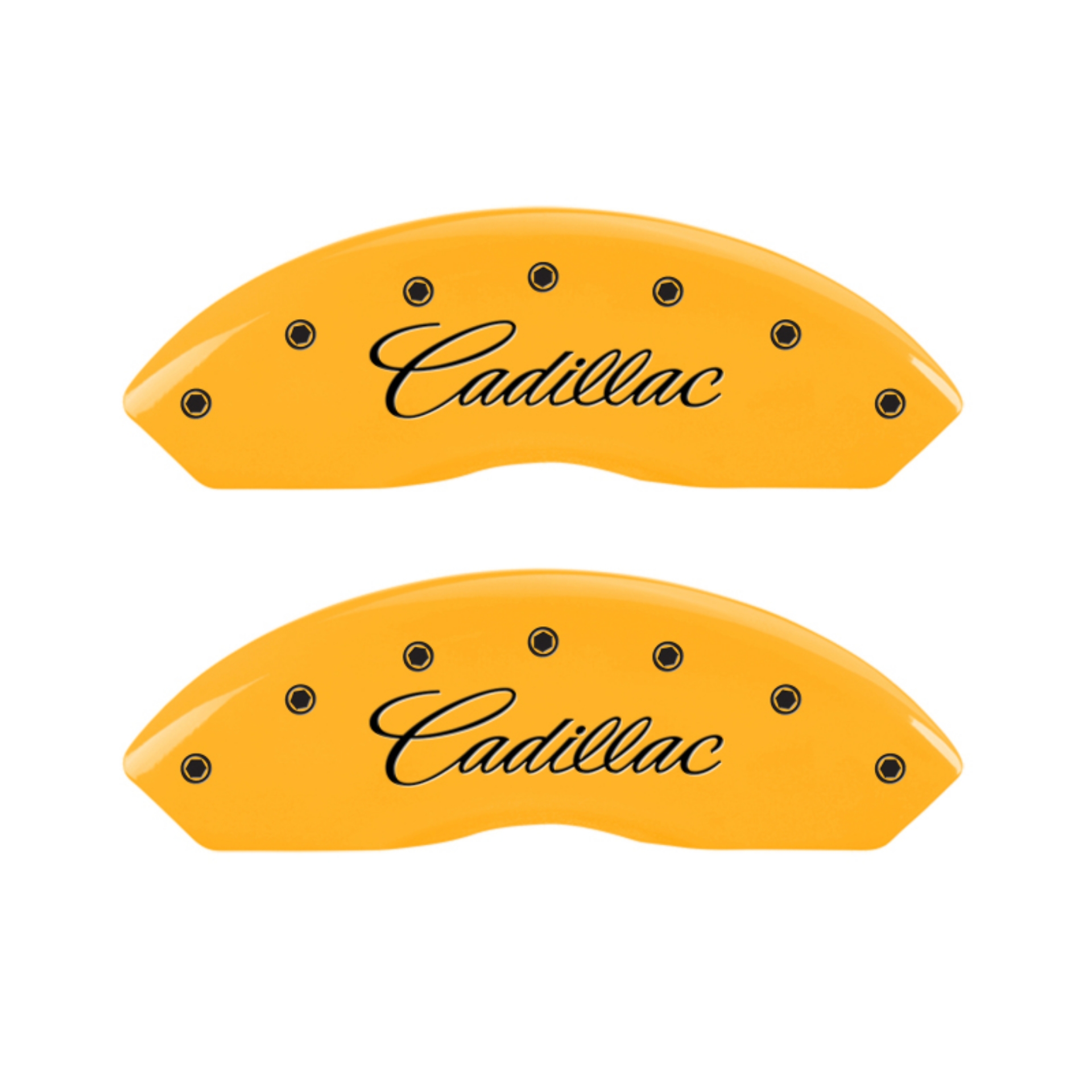 Picture of MGP 4 Caliper Covers Engraved Front Cadillac Rear STS Yellow Finish Black Char 2007 Cadillac XLR