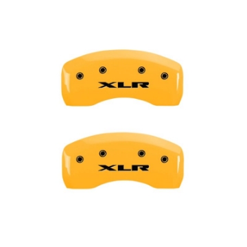Picture of MGP 4 Caliper Covers Engraved Front Cadillac Rear XLR Yellow Finish Black Char 2004 Cadillac CTS