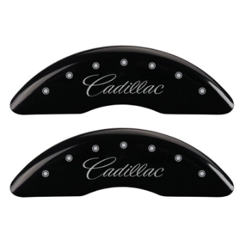 Picture of MGP 4 Caliper Covers Engraved F & R Cursive-Cadillac Black Finish Silver Char 2016 Cadillac CT6