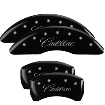 Picture of MGP 4 Caliper Covers Engraved F & R Cursive-Cadillac Black Finish Silver Char 2016 Cadillac CT6