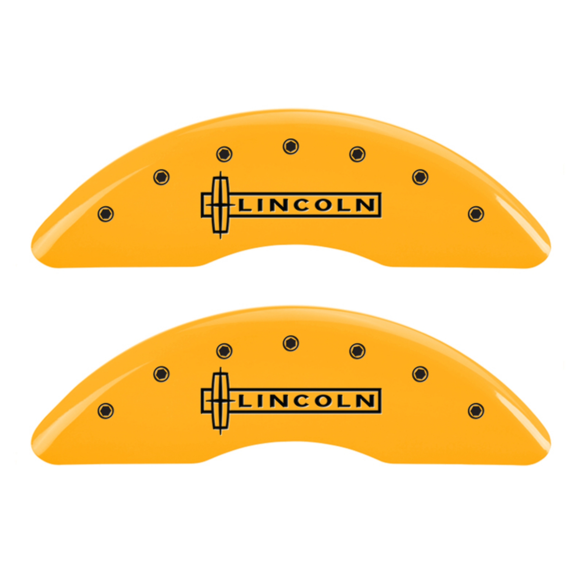 Picture of MGP 4 Caliper Covers Engraved Fr Lincoln Rr Star Logo Yellow Finish Blk Char 2009 Lincoln Navigator