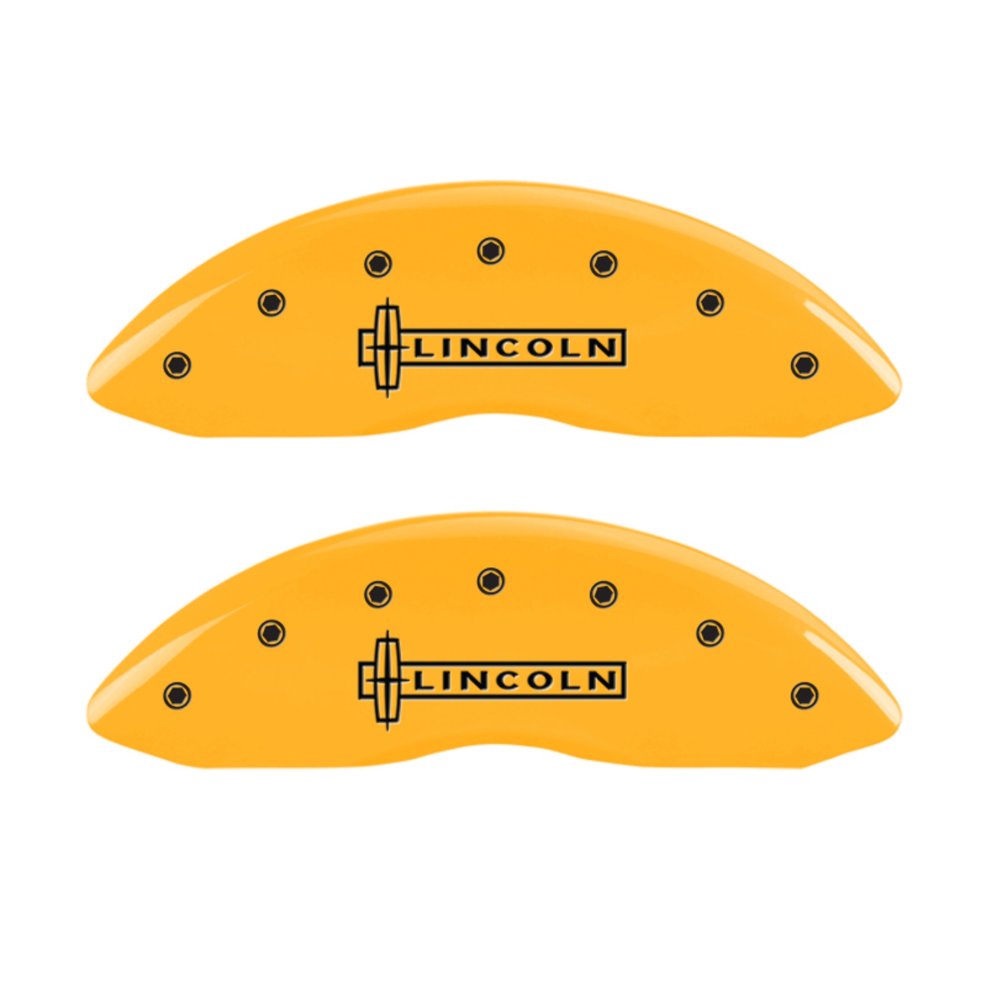 Picture of MGP 4 Caliper Covers Engraved Front Lincoln Rear Star Logo Yellow Finish Black Char 2017 Lincoln MKZ